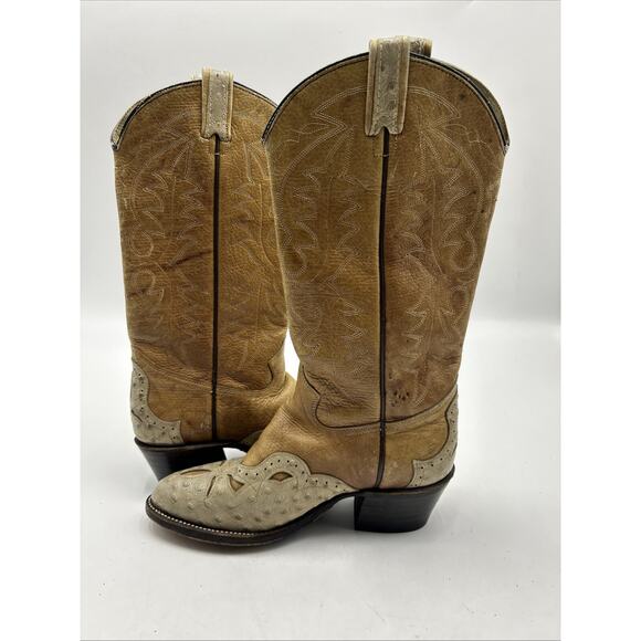 Vintage Texas Brand Cowboy Western Leather Boots TAN Men’s Size 7.5D MADE IN USA main image 8